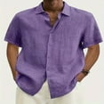 thumbnail image 1 of Men‘s Linen Casual Short Sleeve Shirts Button Down Summer Beach Shirt，M Light Blue, 1 of 5