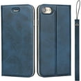 thumbnail image 2 of iPhone 7/8 Case with Wrist Strap, Classic PU Leather Wallet Case Slim Flip Folio with Card Holder,Kickstand Feature Magnet Closure Case Cover for iPhone 7/8,iPhone SE (2020 Edition),Navy Blue, 2 of 16