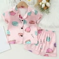 thumbnail image 2 of Kids Silk Pajamas Girls Toddler Girls Floral Silk Pajamas Set Summer Short Sleeve Button Up Top Shorts 2Pc Satin Sleepwear Set Pajamas for Girls Pink 18 Months-24 Months, 2 of 7