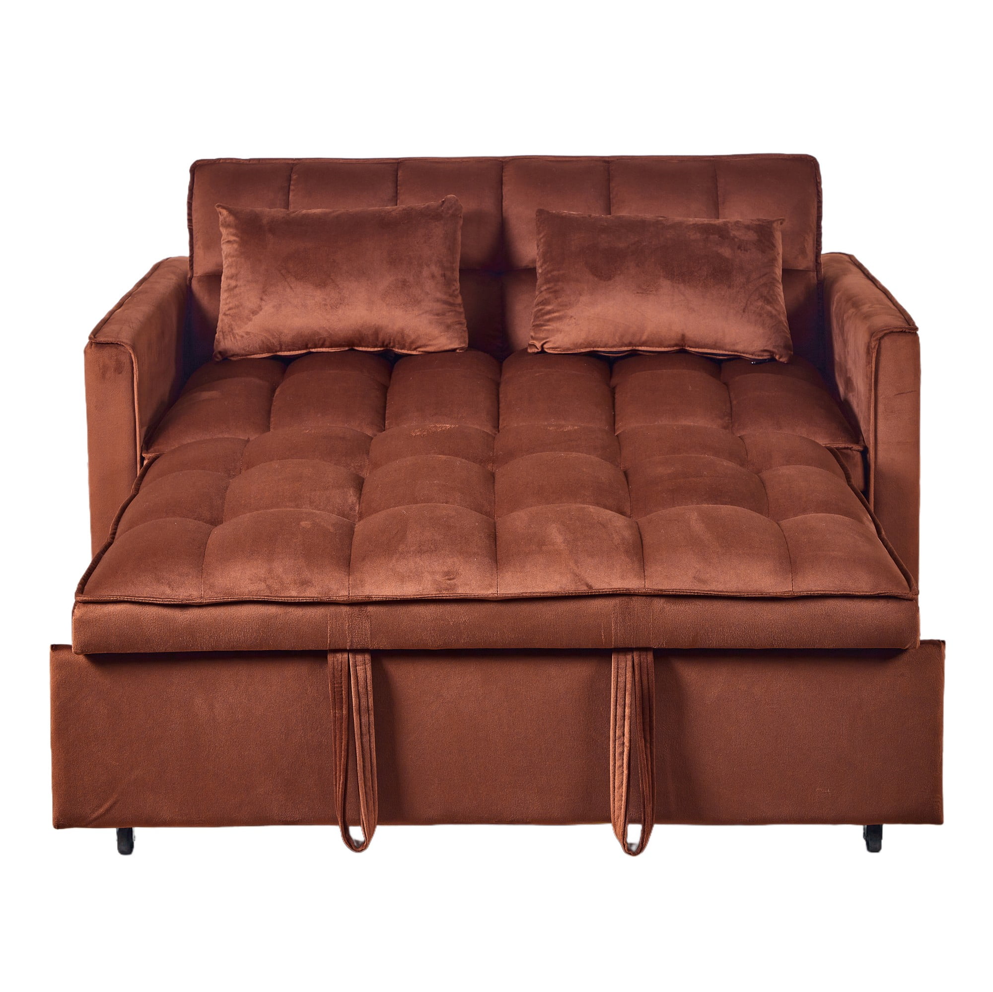 Gewnee 51.1 Inch Convertible Sofa Bed, Velvet Loveseat Sofa with Foldable Sofa Bed, Sleeper Sofa for Living Room or Office, Futon Sofa with Adjustable Backrest.Caramel Color
