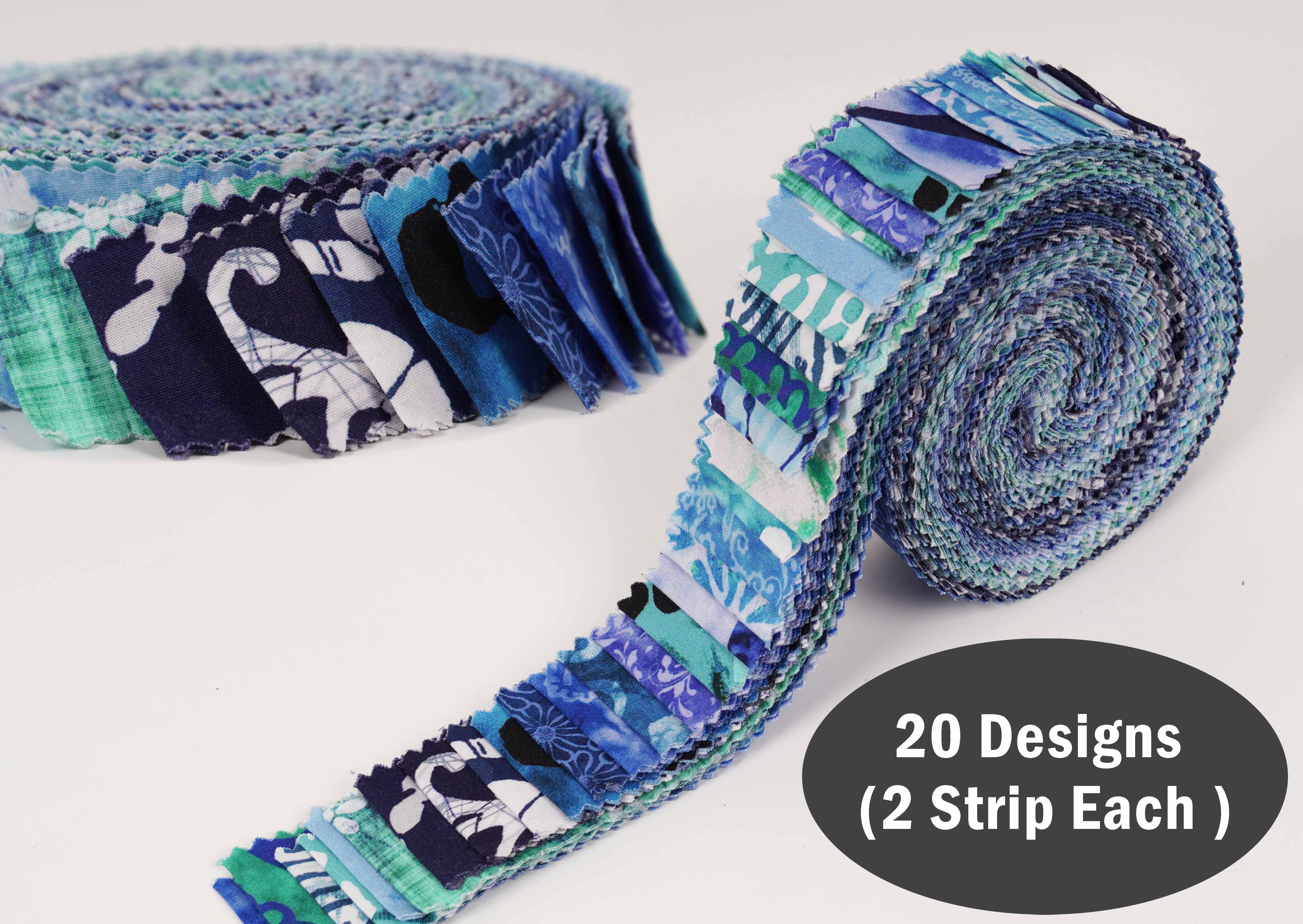 Soimoi 40Pcs Batik Print Precut Fabrics Strips Roll Up 1.5x42inches Cotton Jelly Rolls For Quilting - Sea Green & Blues