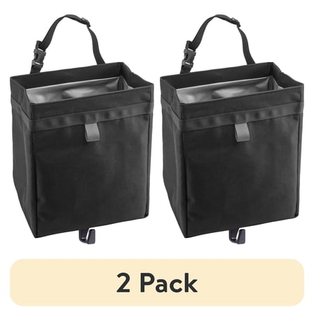 (2 pack) Auto Drive Premium Collapsible Waterproof Trash Bin Portable Auto Storage Bag Black