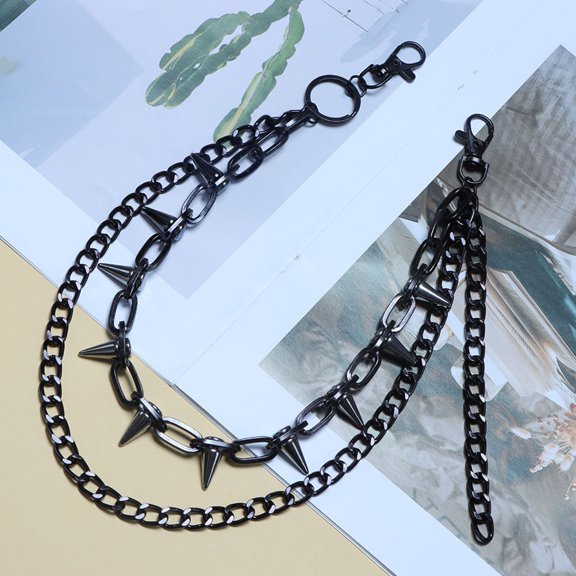 LEORX Black Double Chain Belt for Pants Men Punk Street Style Decoration