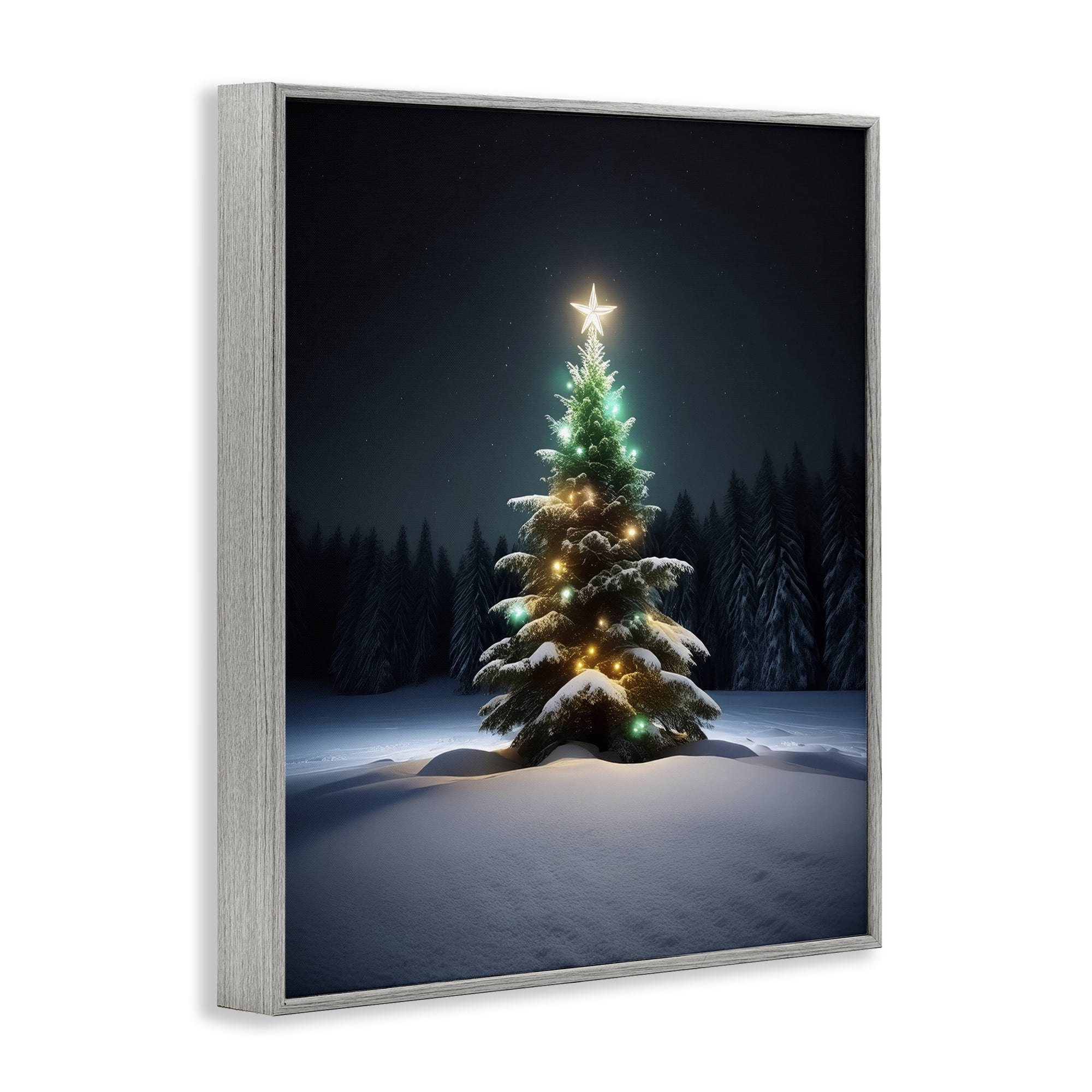 Stupell Industries Clear Night Snowy Tree Holiday Photography Gray Framed Art Prints Wall Art, 11 x 14