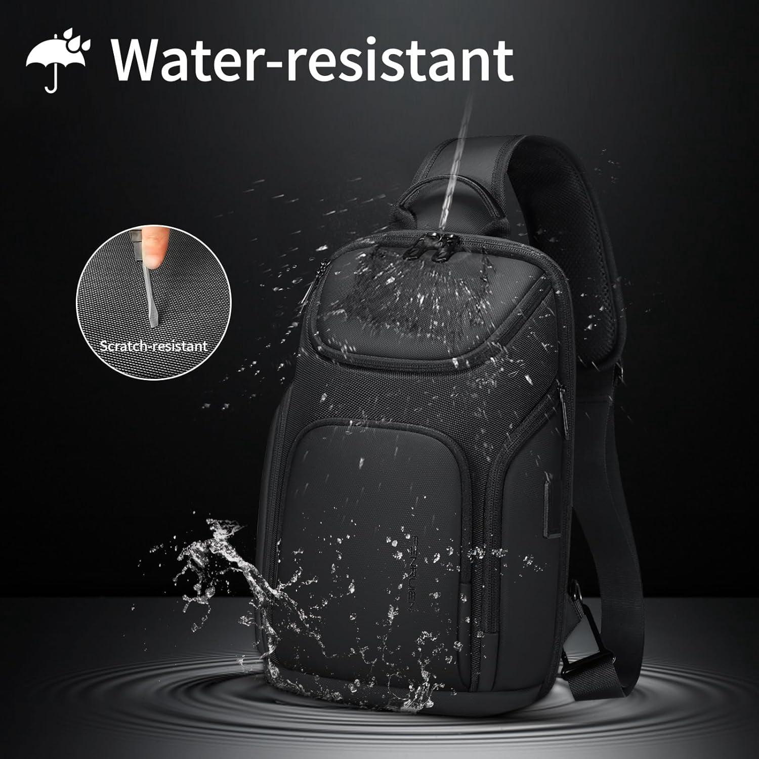 FENRUIEN Sling Bag Crossbody Backpack with USB Charging Port,Black