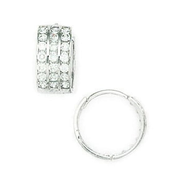 14k White Gold Cubic Zirconia Small 3 Row Hinged Earrings - Measures 12x12mm