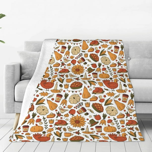 Balery Thanksgiving Food Manta de Felpa Suave y Acogedora – Cobija de Franela Aterciopelada para Cama, Lavable y Cálida para Sofá, Mascotas, Transpirable-80"x60"