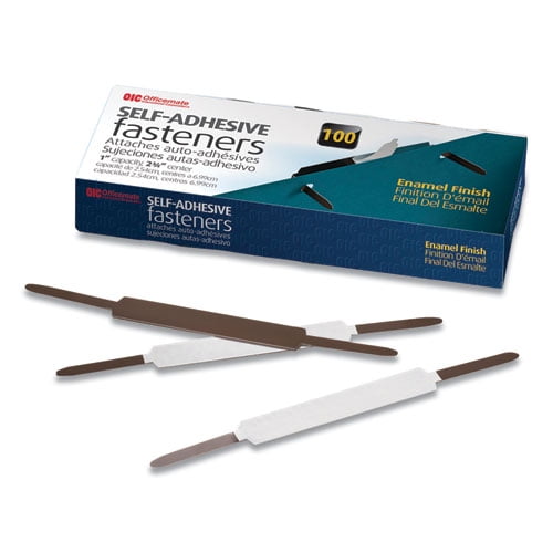 Self-Adhesive Folder Fasteners, 1" Capacity, 2.75" Center To Center, Brown, 100/box | Bundle of 2 Boxes