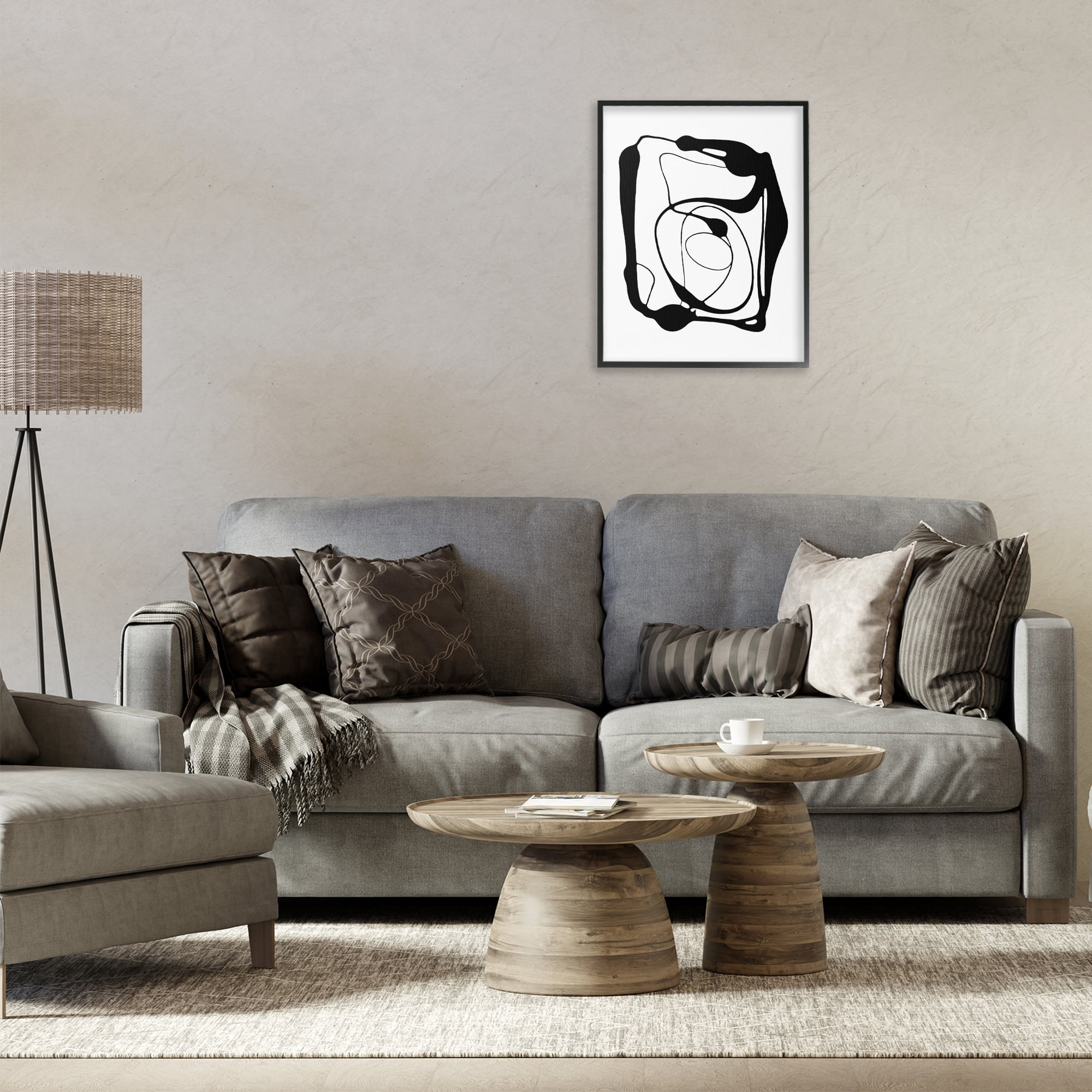 Stupell Industries Black Swirled Figure Abstract Painting Black Framed Art Print Wall Art, 16 x 20
