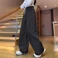 thumbnail image 2 of hlysgo Kids Cargo Pants Elastic Waist Wide Leg Loose Fit Pant Streetwear Travel Holiday Trousers with Pockets Black Black,7-8 Years, 2 of 5