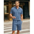 thumbnail image 3 of COOFANDY Men's Waffle Knit Polo Shirt and Shorts Set 2 Pieces Outfits Summer Suit Casual Tracksuit with Pockets, 3 of 10