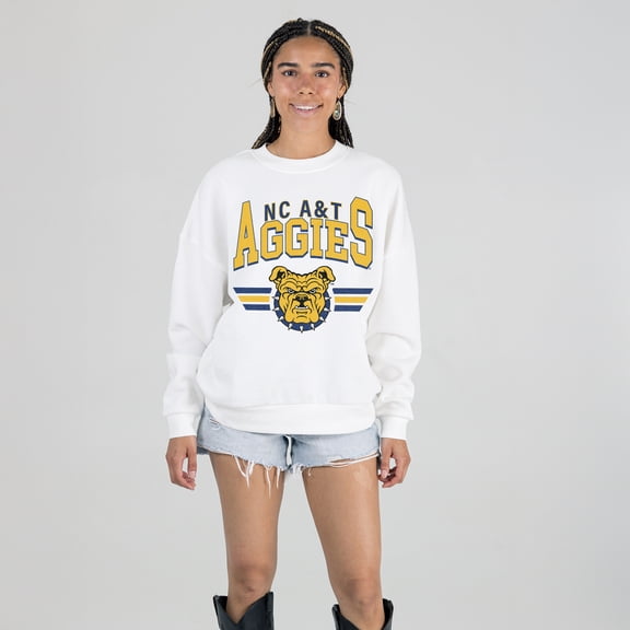 Women's Gameday Couture White North Carolina A&T Aggies Oversized Premium Fleece Sweatshirt
