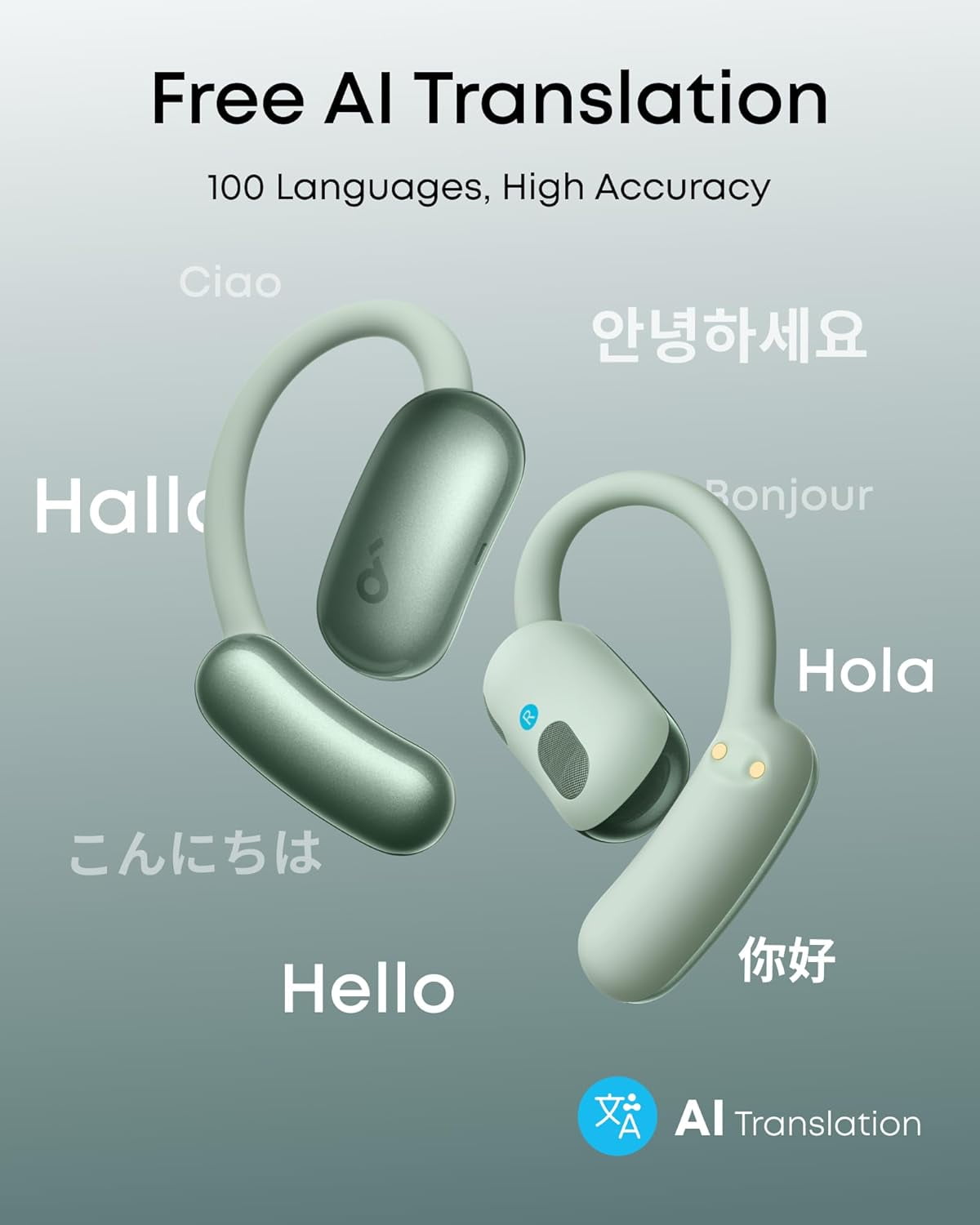Soundcore AeroFit 2 AI Open-Ear Headphones, Pressure-Free, 2X Bass, Real-Time Translation, 35H Playtime, IP55