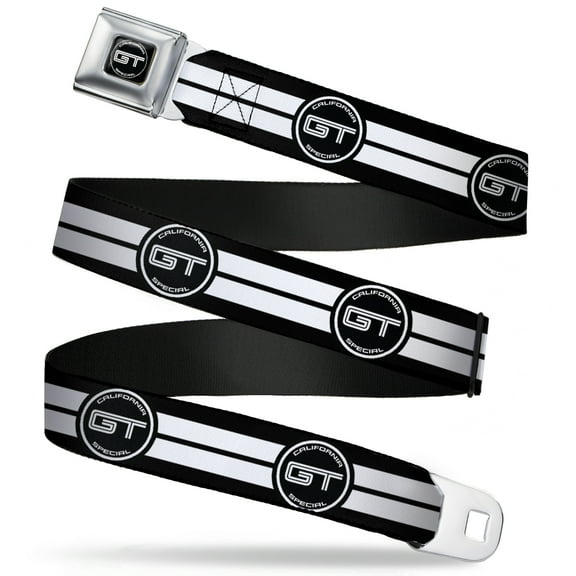 Ford Belt, Seatbelt Buckle Belt, Ford GT California Special Emblem Stripe Black White, 30 to 44 Inches