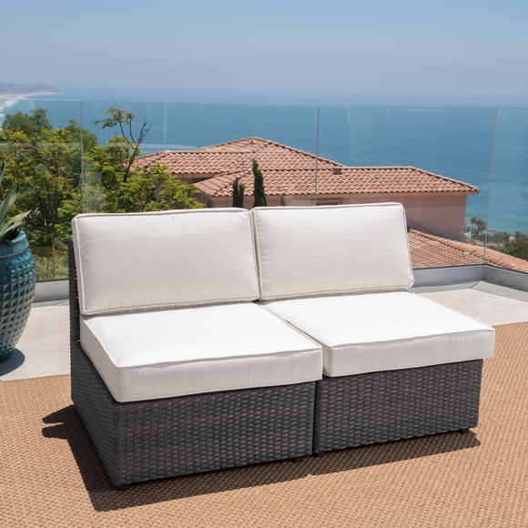 Outdoor Patio Furniture, 2 Piece-PE Wicker Rattan Armless Sofa Sectional Conversation Sofa Set , for Garden Backyark Porch Deck, Gray