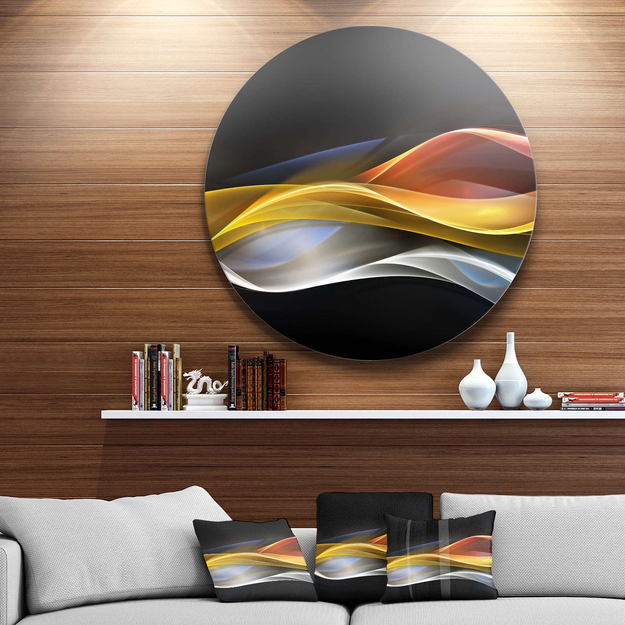 Designart '3D Gold Silver Wave Design' Abstract Circle Metal Wall Art