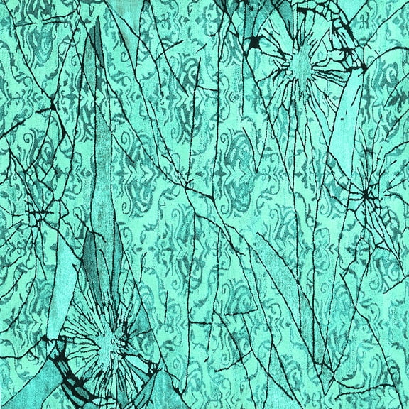 Ahgly Company Indoor Square Abstract Turquoise Blue Contemporary Area Rugs, 3' Square