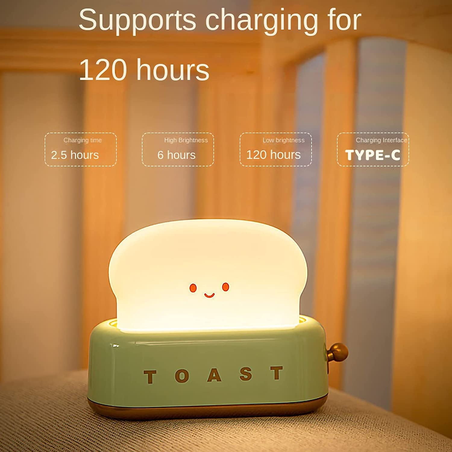 LINLIN Cute Toast Night Light,Rechargeable Timer Adjustable Brightness Bread LED Night Lamp,Portable Bedroom Bedside Sleep Lamp Dimmable for Baby Girls Boys Birthday Children's Day Gifts