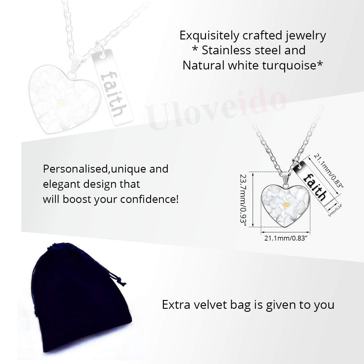 Uloveido Look Up To The Sky Mustard Seed Necklace & Keyring Set For Men (White) - View #5