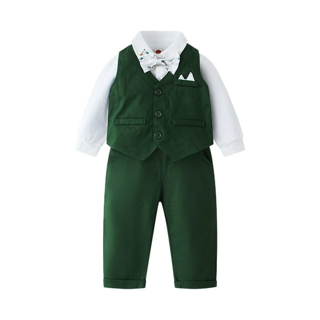 Wdgfv Tenue Élégante de Gentleman en Justaucorps pour Garçons Style Printemps Automne Tenue Formelle pour Enfants Ensemble pour Tout-Petit d'Un An Vert 59