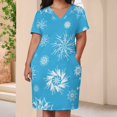 thumbnail image 4 of Womens Casual Dresses Blue Background White Snowflakes Pattern Short Sleeve Dress Summer Dresses for Women 2025, 4 of 6