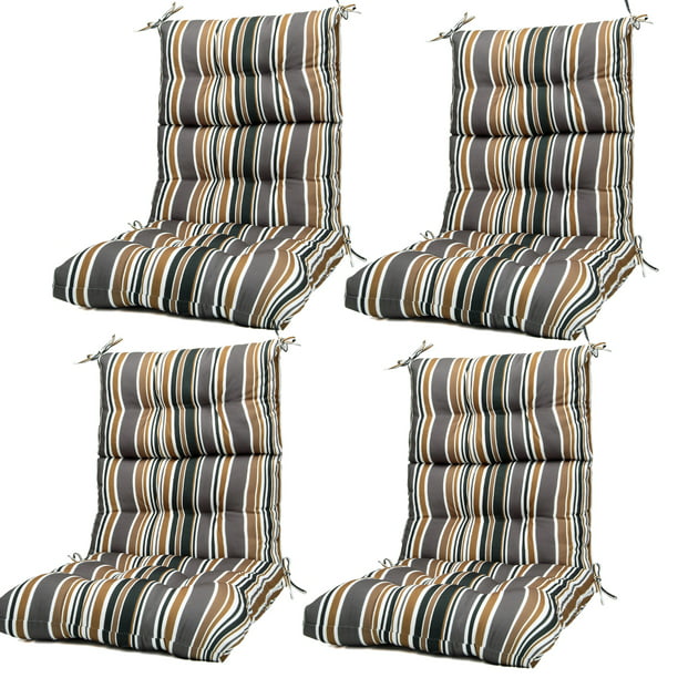 Set Of 4 Outdoor Dining Chair Cushion High Back Solid Rebound Foam Soft Cotton Kitchen Seat With Ties Size 44 1 X 21 7 Com - Patio Dining Chair Cushion Sets