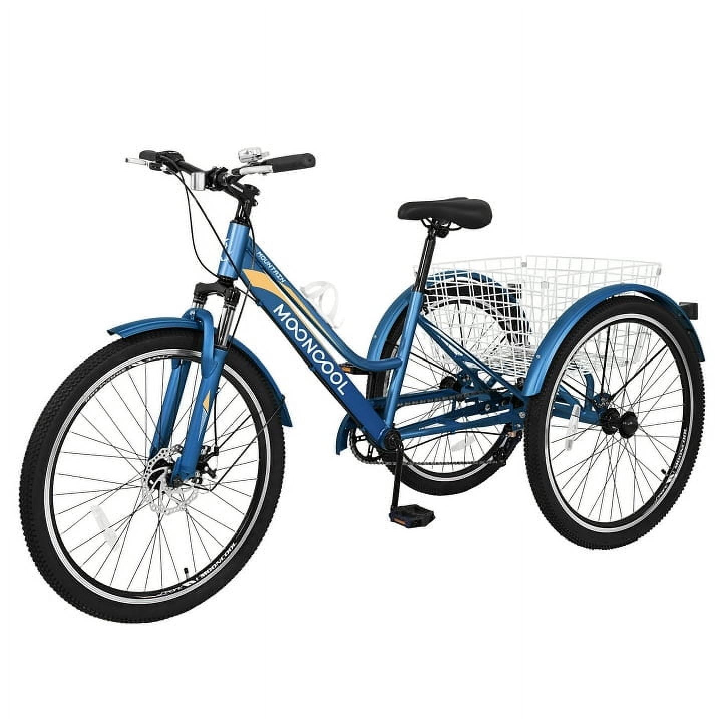 ABORON 24/26/27.5 Inch Adult Mountain Tricycle, 7 Speed Three Wheel MTB, Adults Trikes Cruiser Bikes with Shopping Basket & Accessories, Exercise Men's Women's Tricycles