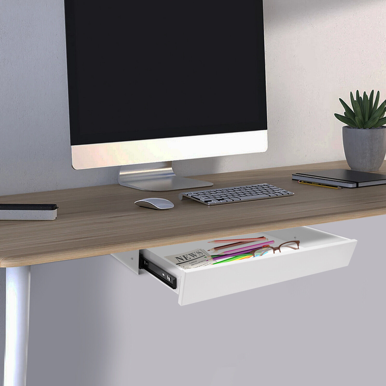 Stand Up Desk Store Add-On Office Sliding Under-Desk Drawer Storage Organizer