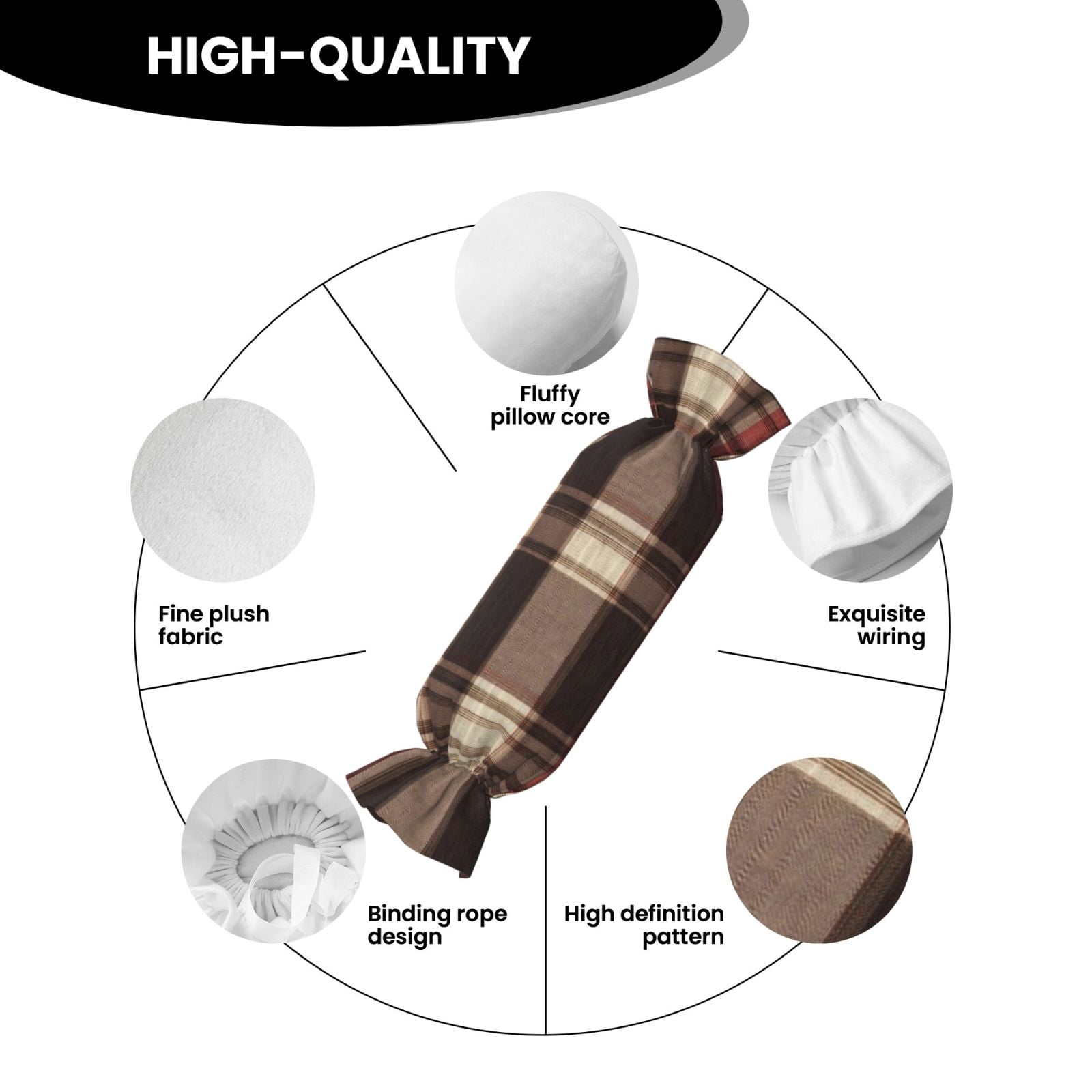 Candy Throw Pillow Travel Cervical Pillow Cylindrical Neck Body Cushion With Insert For Bed Couch Home Decor 9.8x24.4in Rosybrown Buffalo Plaid Check Tartan Scotland_1