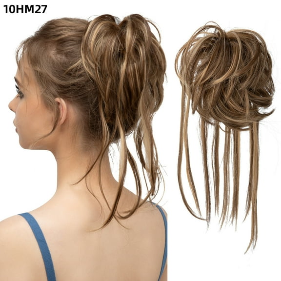 Nvzi-a Messy Bun Hair Piece Tousled Updo Hair Buns Extension Elastic Hair Band Hair Pieces Curly Hair Bun Scrunchie For Women ，Brown to Ashe Blonde