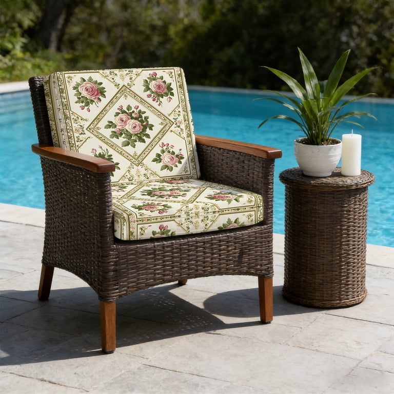 Spring Floral Pink Rose Botanical Outdoor Seat Cushion Covers Set of 2 ...