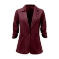 thumbnail image 5 of Linen Blazers for Women 2025 Summer 3/4 Sleeve Lightweight Work Jacket Business Casual Suit Blazer with Pockets Wine XXXXXL, 5 of 7