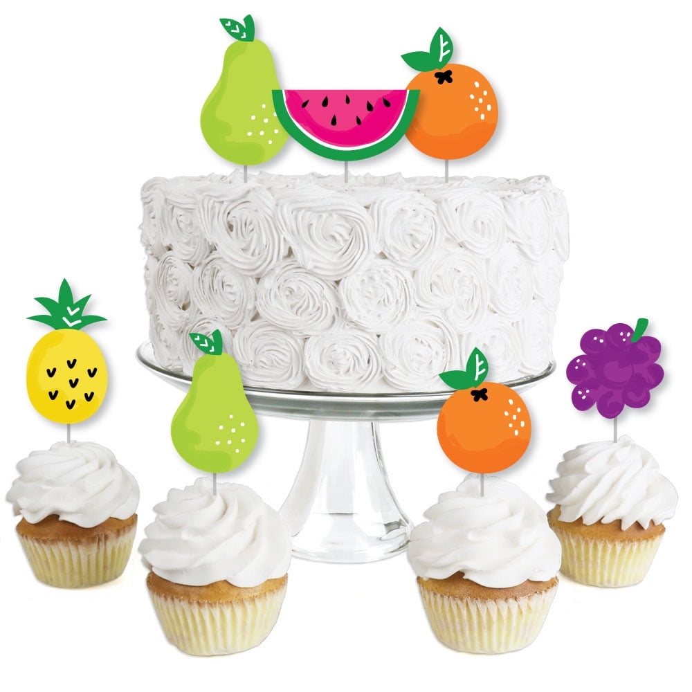 Cake Tag Tutti Fruiti Outdoor Party Fruit Cupcake Topper Summer Party 12 Fruit Citrus |Limeade Lime Cupcake Toppers