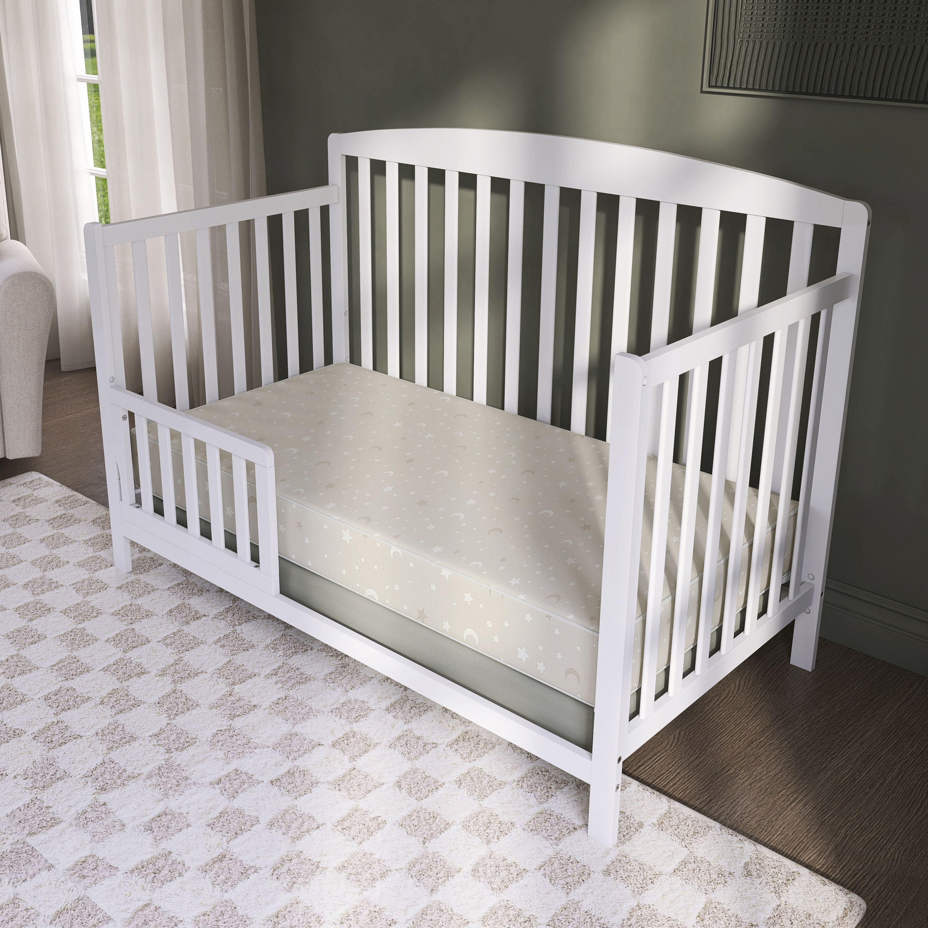 Dream On Me Starry Night Crib and Toddler Mattress / Greenguard Gold environment safe baby mattress, Grey Stars Vinyl Cover
