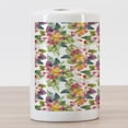 thumbnail image 3 of Floral Ceramic Toothbrush Holder, Tropical Composition of Flowers and Exotic Palm Leaves Plumeria Strelitzia, Decorative Versatile Countertop for Bathroom, 4.5" X 2.7", Multicolor, 3 of 4