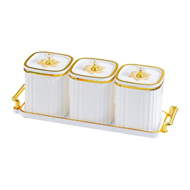 Platos para servir divididos Frascos para condimentos y especias con tapa Bandeja para frutos secos Bandeja para frutos secos Blanco