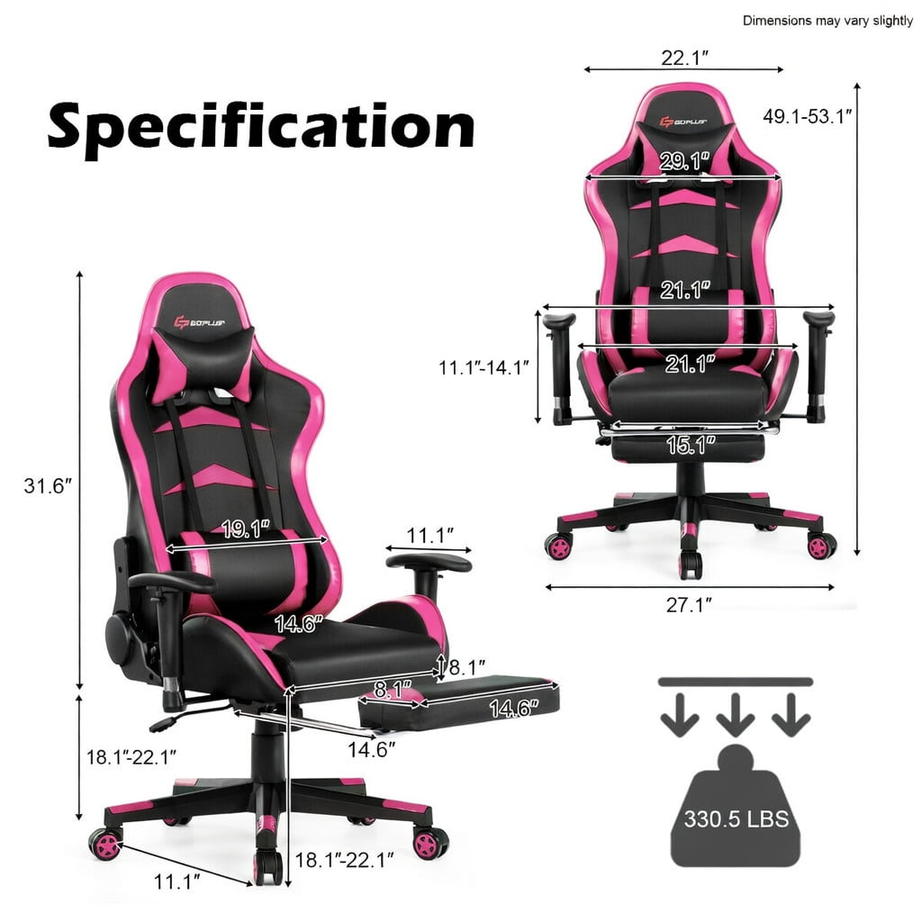 Demi Bonn Massage Gaming Chair with Footrest, Computer Chair with Headrest and Lumbar Support, Pink