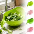 thumbnail image 6 of Rice Strainer Built-in Drain Holes Food-grade Plastic Colander with Handle Food Filter Drain Basket for Pasta, Vegetables, Fruits Durable Reinforced Kitchen Washing Strainer(1pcs),L green, 6 of 8