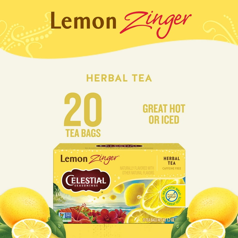Celestial Seasonings Decaf Lemon Zinger Herbal Tea Bags, 20 Count