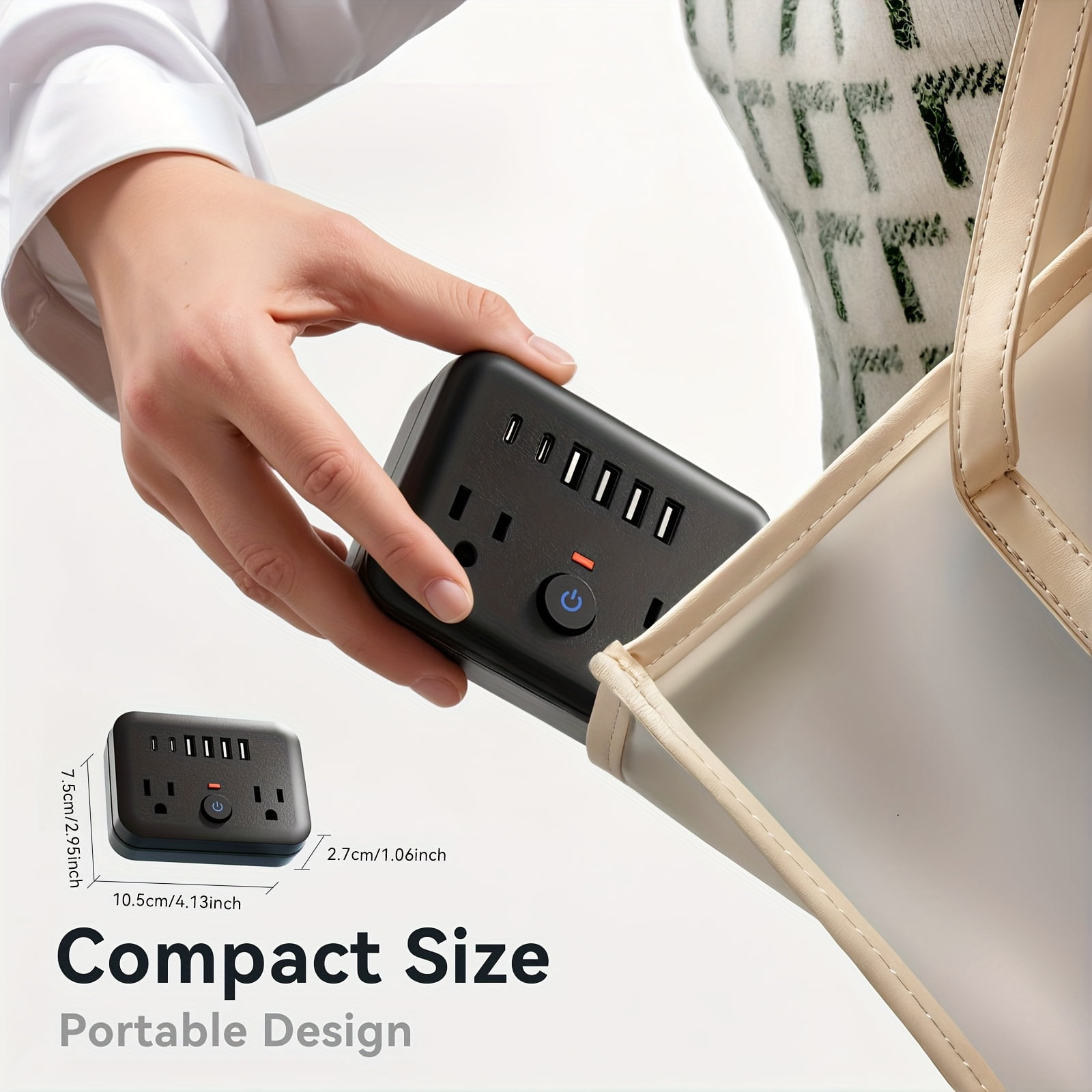 Mini Surge Protector Power Strip: 8-in-1 with 2 AC Outlets, 4 USB Ports, 2 USB-C, Overload Protection, Wall Mount, US Plug for Travel, Home, Office - Black