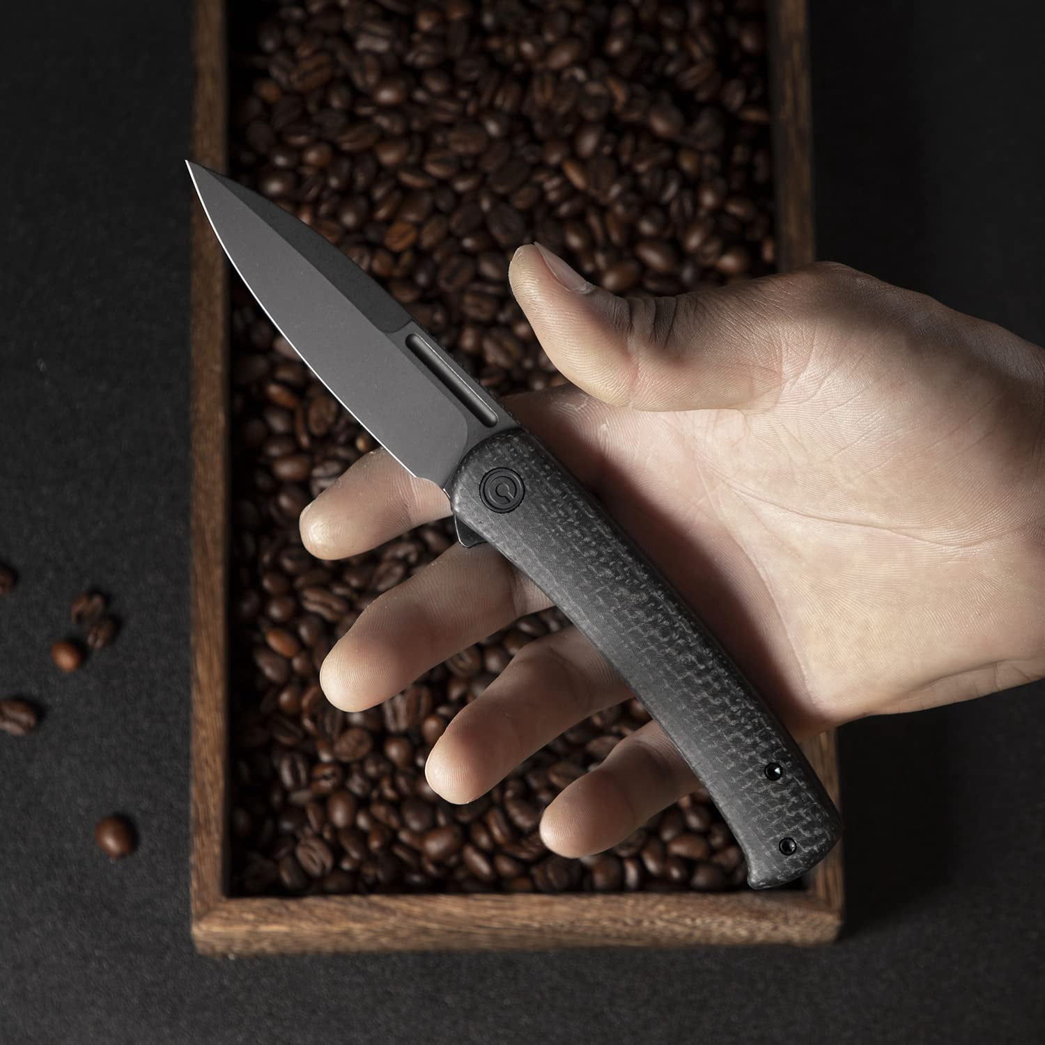 CIVIVI Cetos Folding Knife, 3.48-in 14C28N Blade Spear Point with Coarse Micarta Scale Flipper Knife Frame Lock C21025B-2