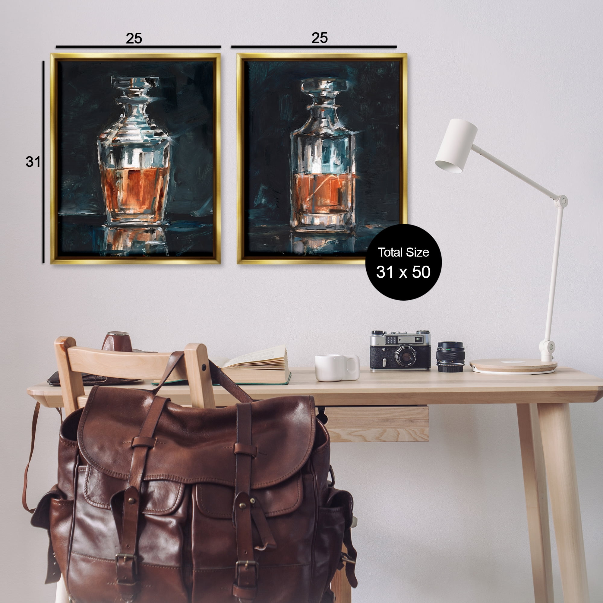Stupell Industries Abstract Whiskey Decanters Food & Beverage Painting Gold Floater Framed Canvas Art Print Wall Art, 31 x 25, Set of 2