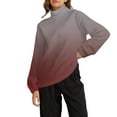 thumbnail image 3 of Women's Plus Size Mock Neck Pullover, Gradient Color Thermal Lined Sweatshirt, Soft Fleece Crewneck Long Sleeve Top, Comfortable Loungewear for Casual Winter Wear and Home Relaxation Wine XL, 3 of 6