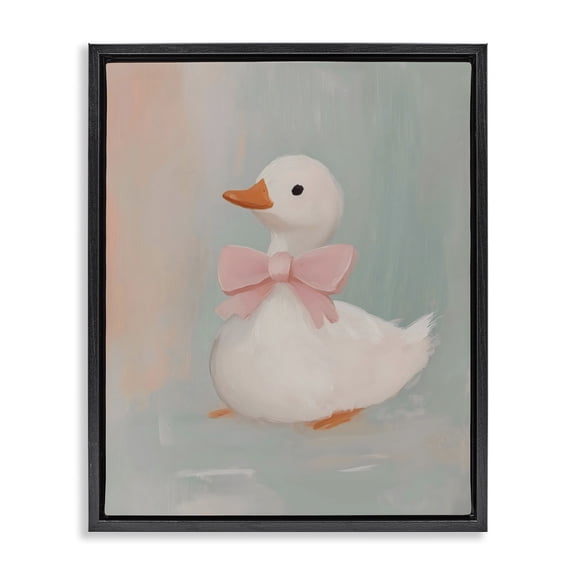 Stupell Industries Cottage Duckling Portrait with Bow Black Floating Frame Canvas Art, 17 x 21, by The Prints Vibe