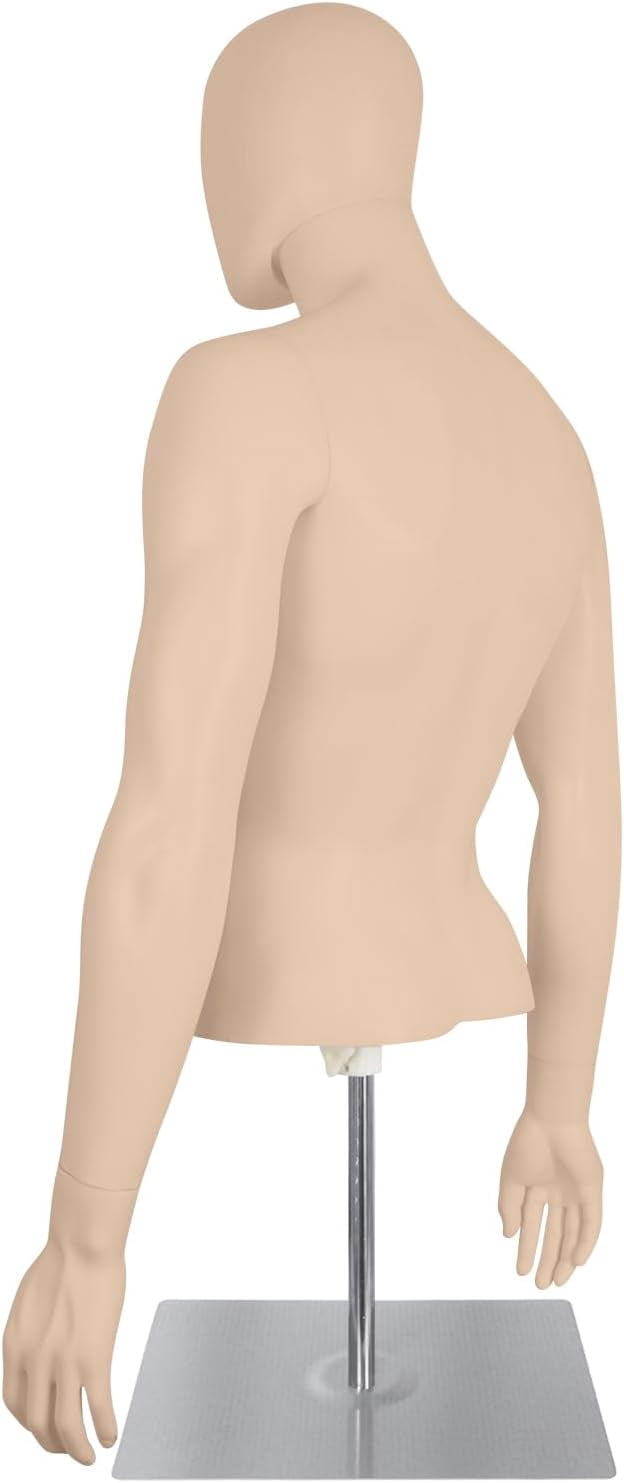 FreeLung Male Half Body Mannequin Torso with Stand, Adjustable Height 32" - 48", Complexion