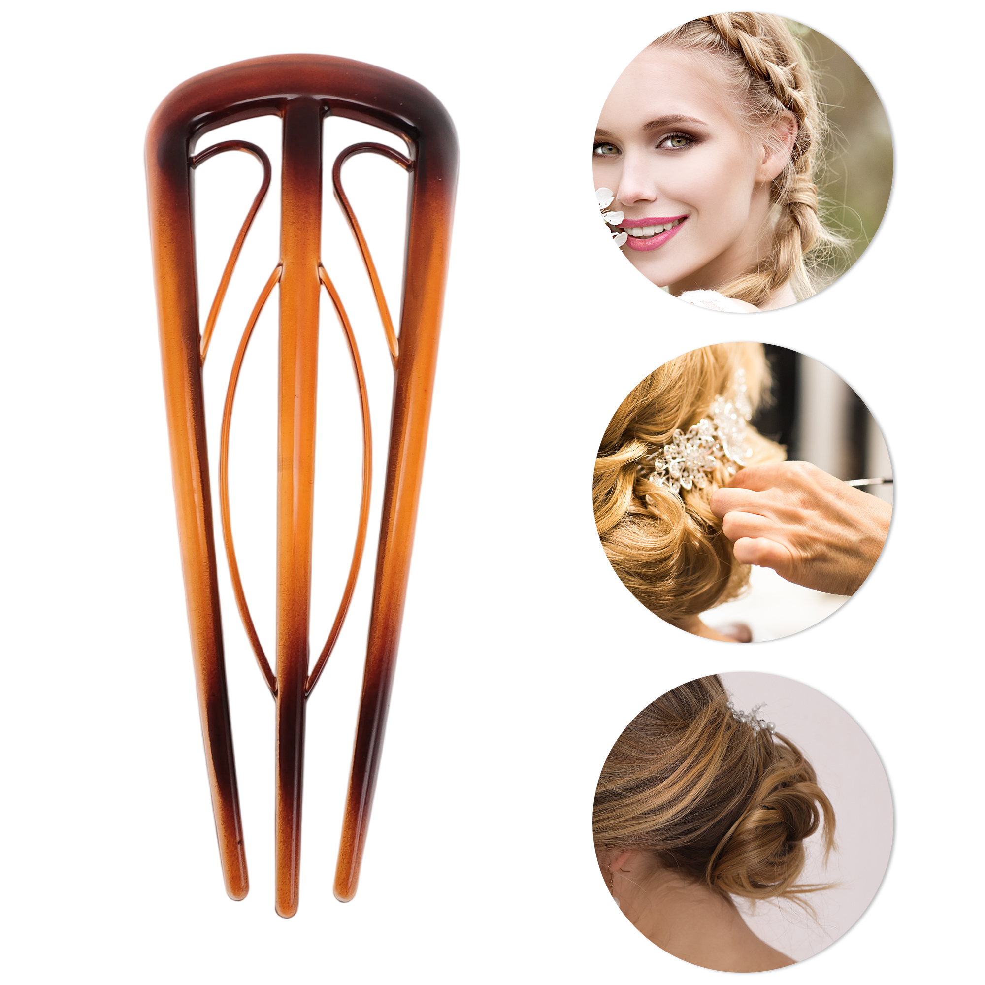 Unique Bargains U-shaped Hair Pin 4.33"x1.57" 1 Pcs Glossy Brown