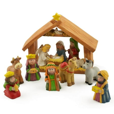 5" x 6" Manger Miniature Nativity Scene Set with 2" Resin Figurines