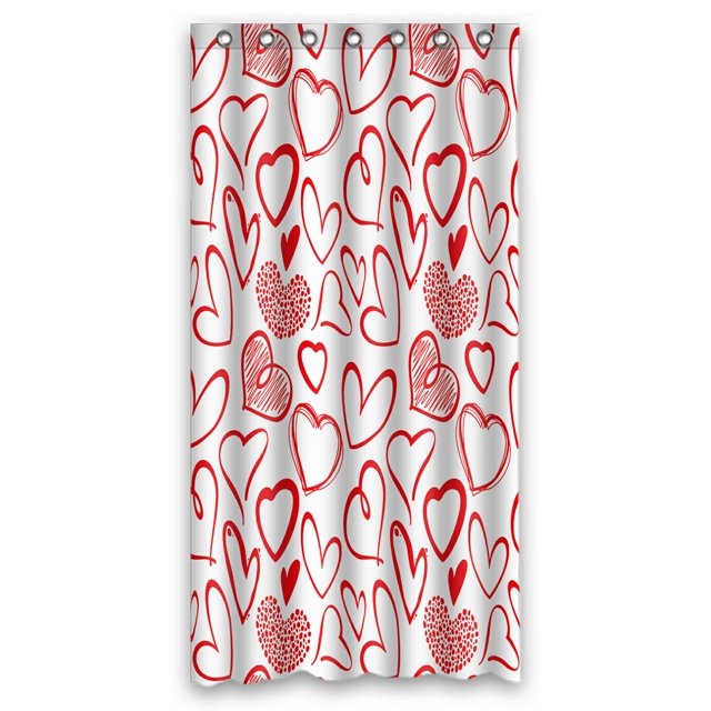 ABPHQTO Love Heart Sketch Corazones Cortina de ducha de poliéster impermeable y ganchos 90x180 cm