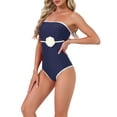 thumbnail image 4 of INSPIRE CHIC Women's 3D Flower Bandeau Bikini Sets 1 Piece Edge Contrast Color Tummy Control Monokini Swimwear Bathing Suit X-Large Dark Blue, 4 of 5