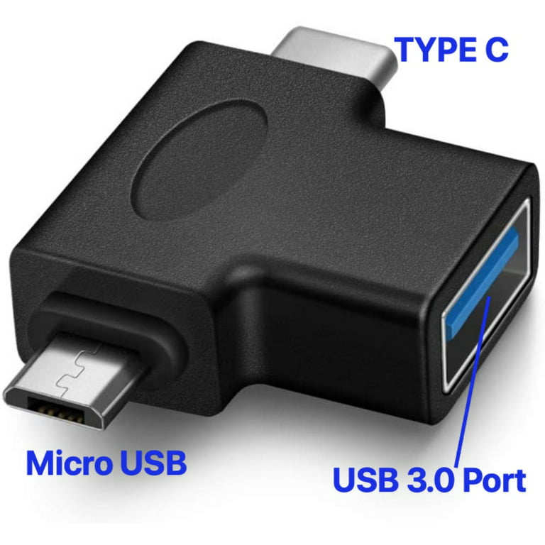 2 in 1 OTG Converter USB 3.0 to Micro USB and Type C Adapter USB3.0 Female  to Micro USB Male and USB C Male Connector (1 Pack)